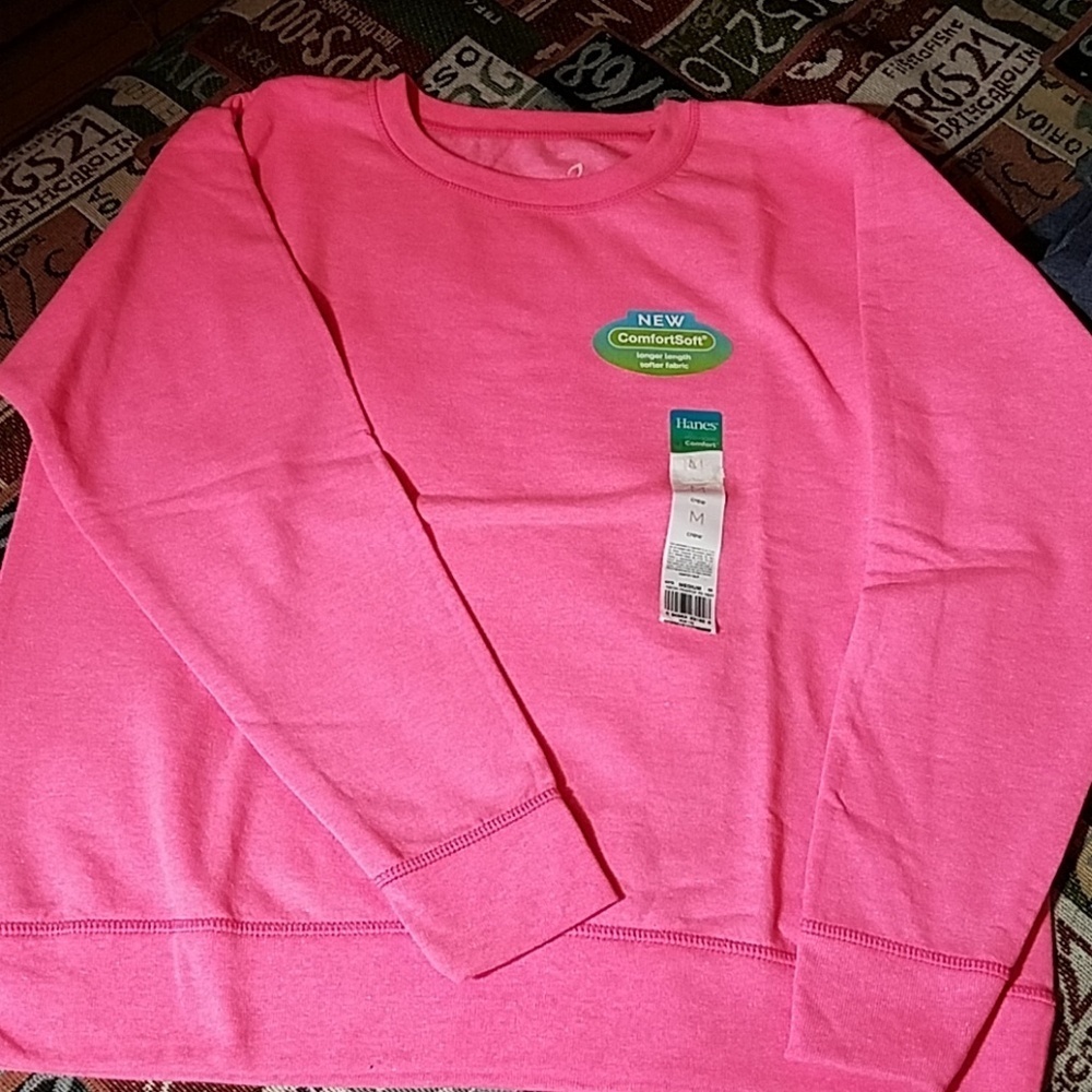 Hanes Sweatshirt Medium Crew Neon Pink Pop Heather